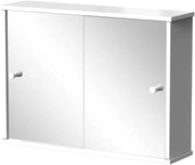 Mobile a specchio per il bagno Mireo, Bianco, 55 x 40 cm con 2 porte scorrevoli, per montaggio a parete con ripiani aperti