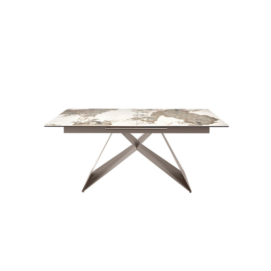 Tavolo da pranzo rettangolare allungabile in marmo porcellanato e acciaio grigio tortora