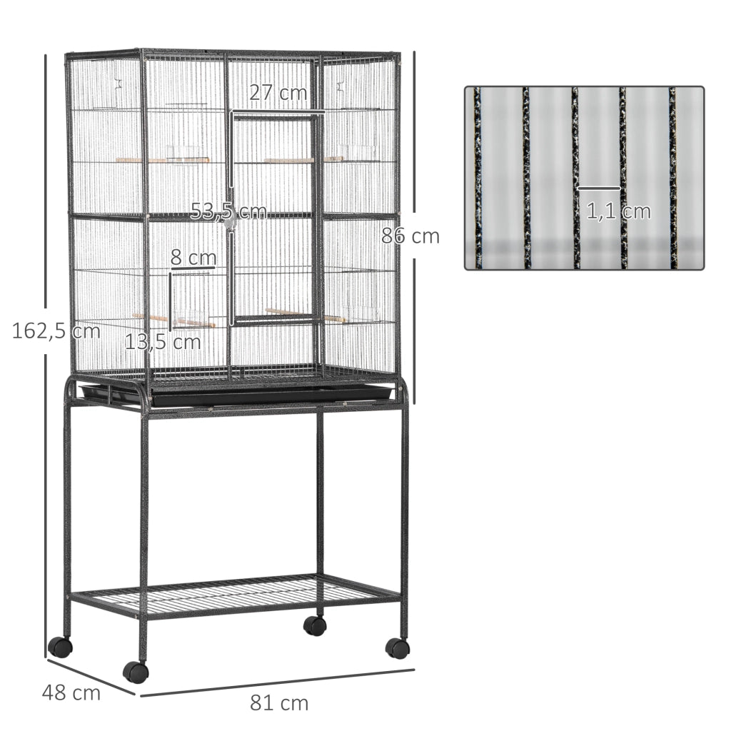 Gabbia per uccelli con ruote ¨C Zephmum ¨C Nero Grigio 81x48x162,5 cm
