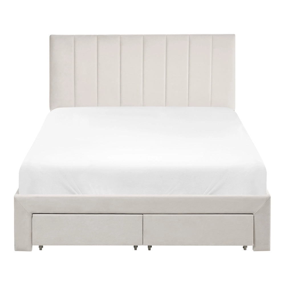 Letto matrimoniale 120 x 200 cm Bianco Sporco Rivestimento in velluto 4ft con cassetti Testiera Base a doghe Moderno