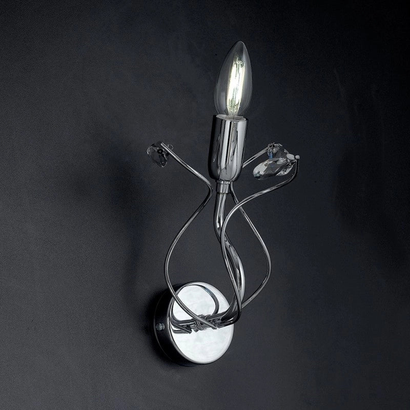 Applique in ferro cromato lucido con strass in cristallo 1 luce 18xh.22 cm