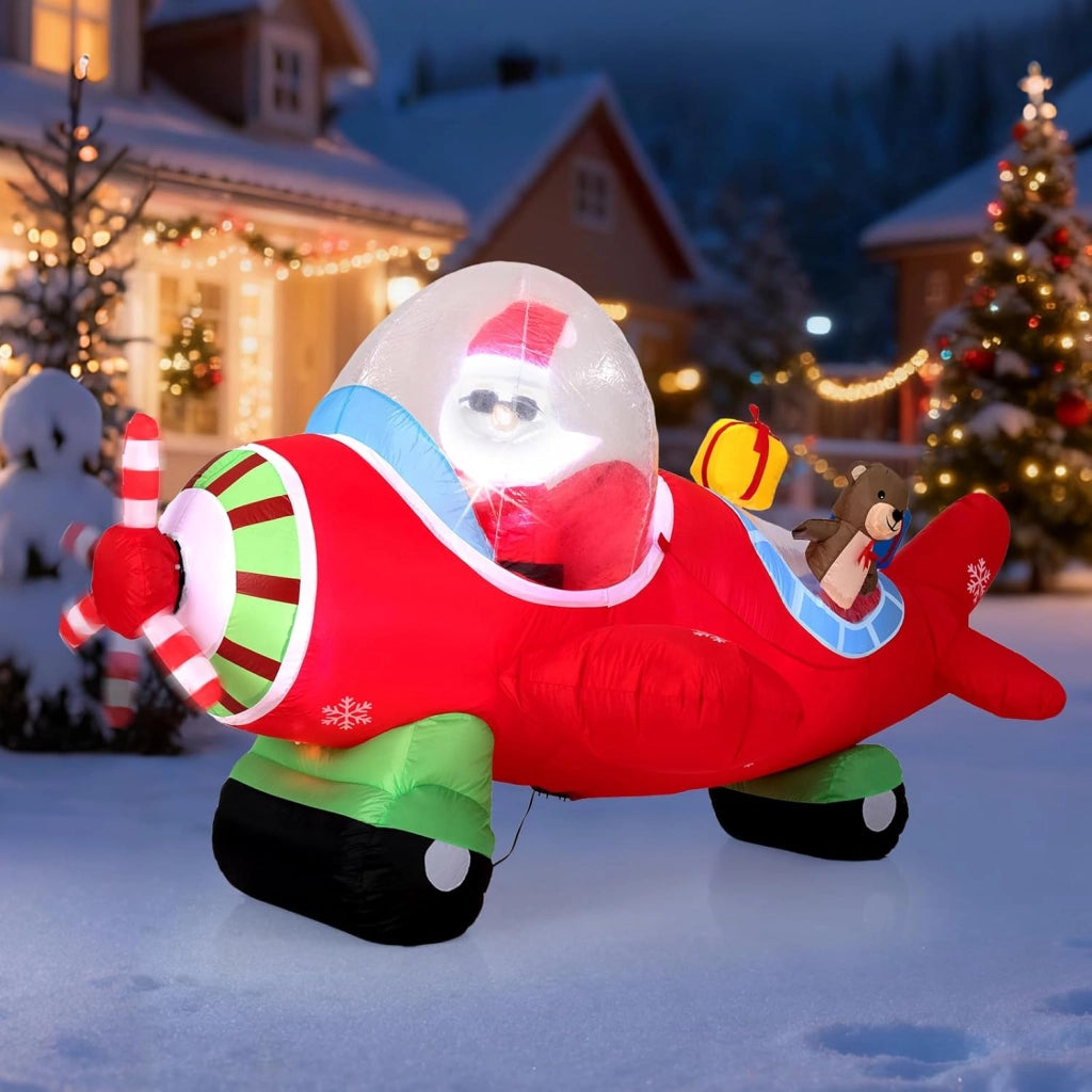 Decorazioni Natalizie, Babbo Natale Gonfiabile su Orso Polare con Testa Sbalzante, 200 X 87,5 X 175 CM, Luce LED Incorporata, Addobbi Natalizi per Esterno Interno per Giardino, Cortile, Prato