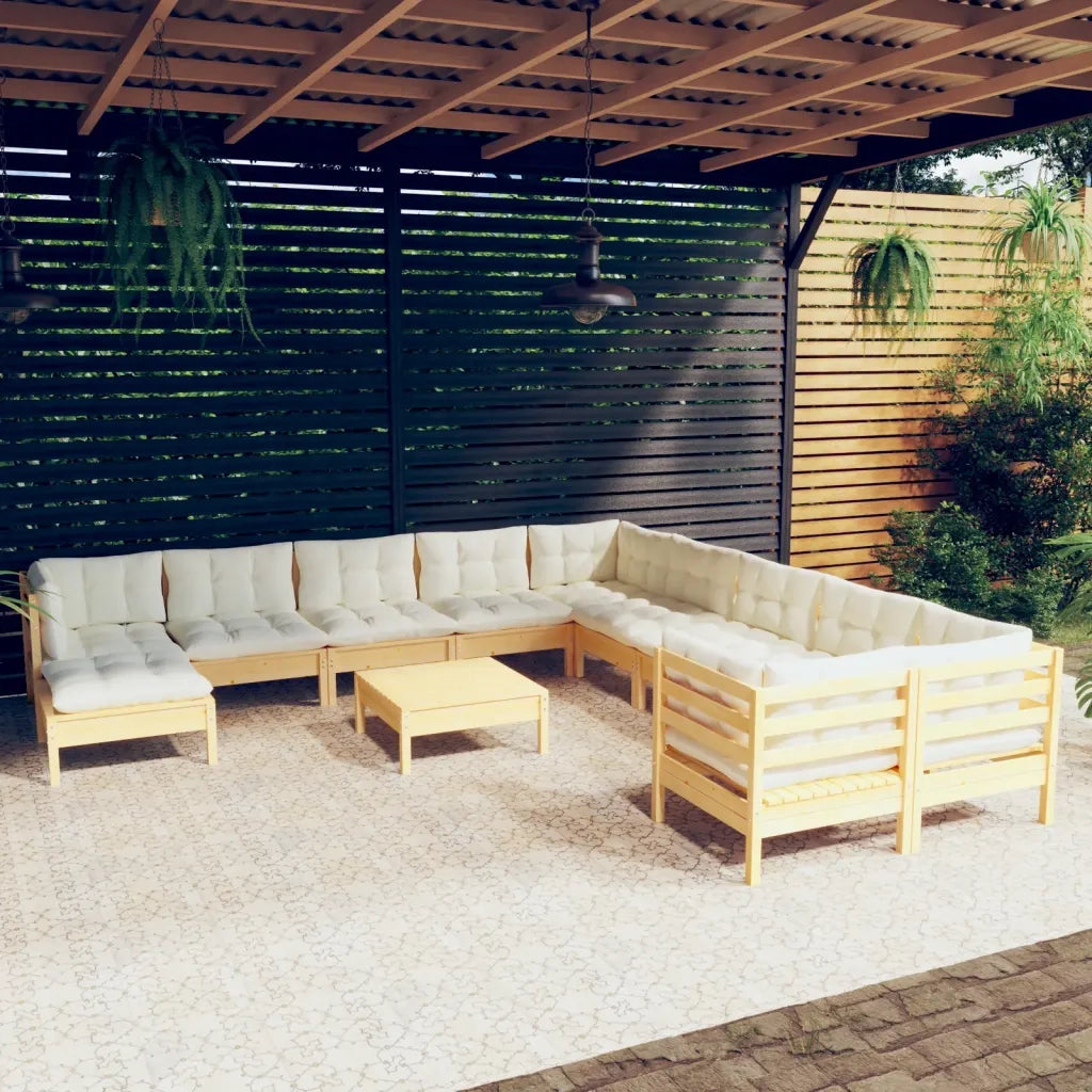 Set Divani da Giardino 12 pz con Cuscini Crema Massello di Pino 3097061