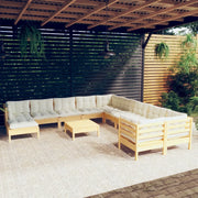Set Divani da Giardino 12 pz con Cuscini Crema Massello di Pino 3097061