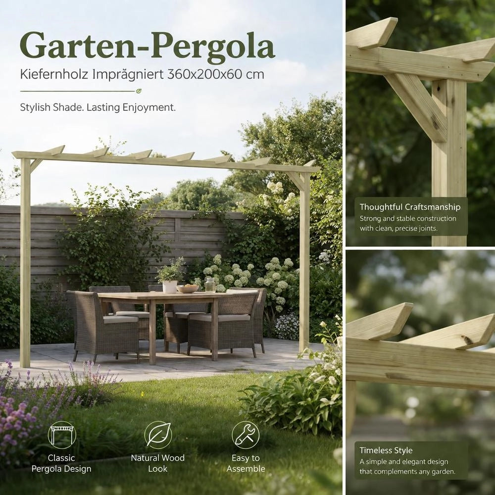 Garden Pergola, Pine Wood, Impregnated, 360x200x60 Cm