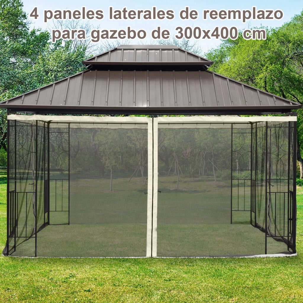 Pannelli Laterali per Gazebo con Zanzariera ¨C Xylo ¨C 4 Pezzi 3,5x2m Nero con Cerniere
