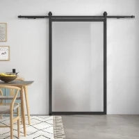 Kit Porta Scorrevole 90kg max Salvaspazio in Acciaio al Carbonio con Accessori 244x0.5x4 cm, Nero
