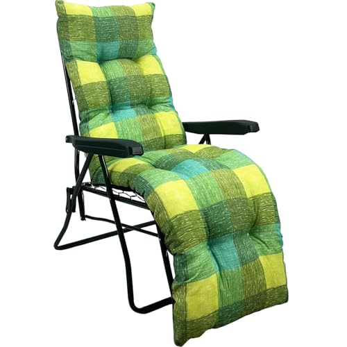 Marvin Sdraio da Giardino con Poggiapiedi Reclinabile Regolabile in 6 Posizioni Flock Poltrona con Cuscino  VERDE QUADRI