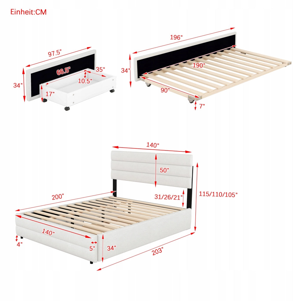 Letto 140x200 - Xylo - Beige con 2 cassetti senza materasso