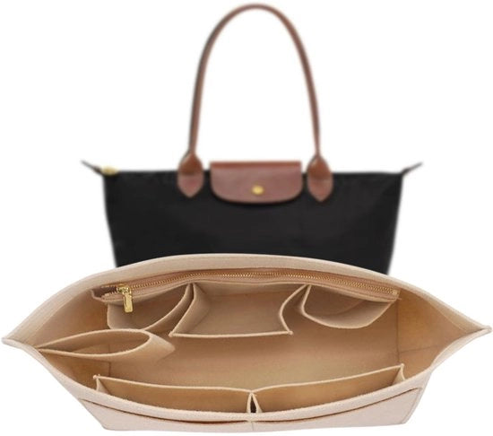 Organizzatore per borse, tas opbergzak in pelle, 28 x 15 x 10 cm, borsa interna per borse da mano, organizzatore per borse in pelle beige (Dimensioni M)