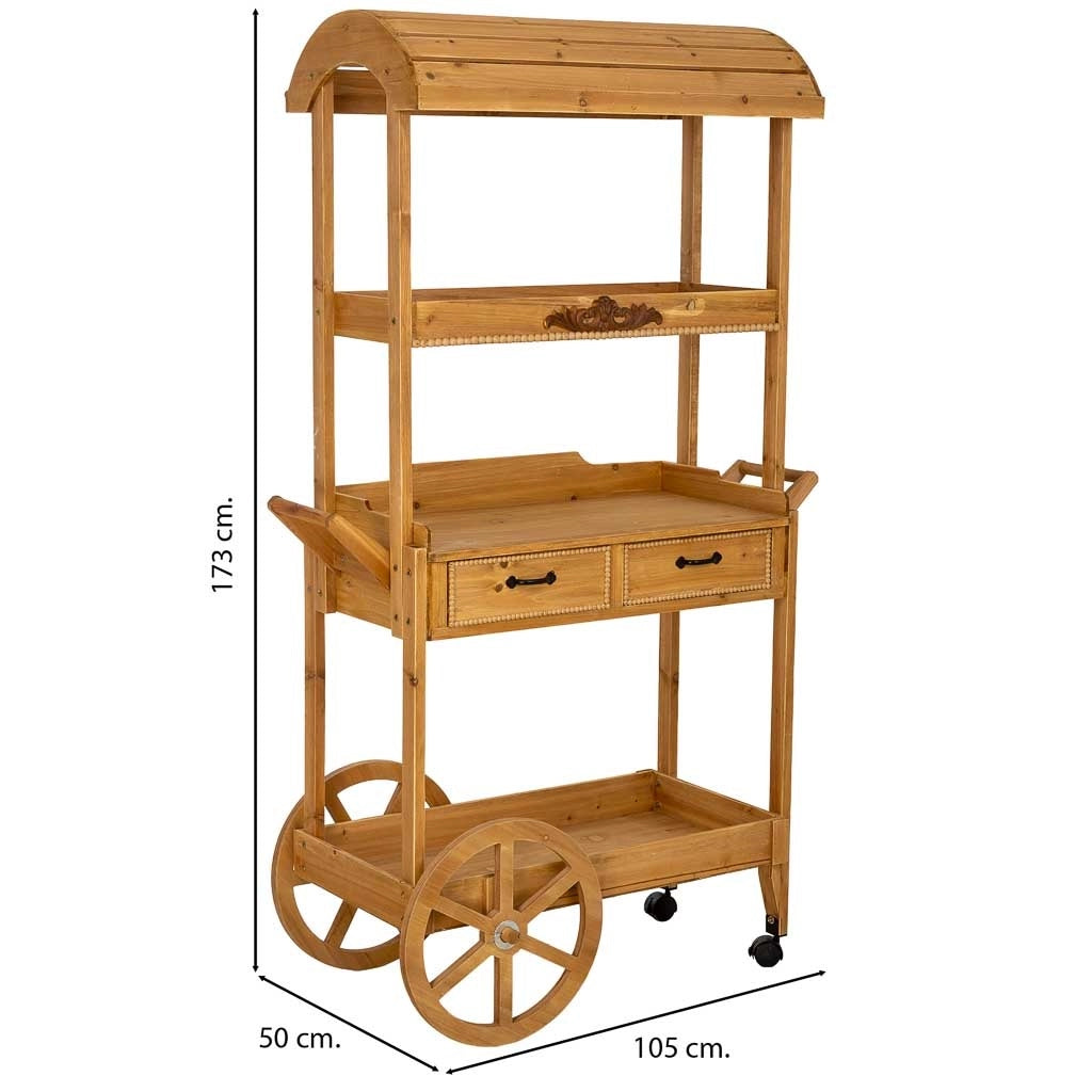 Carrello espositore in legno marrone 105x50x173h cm