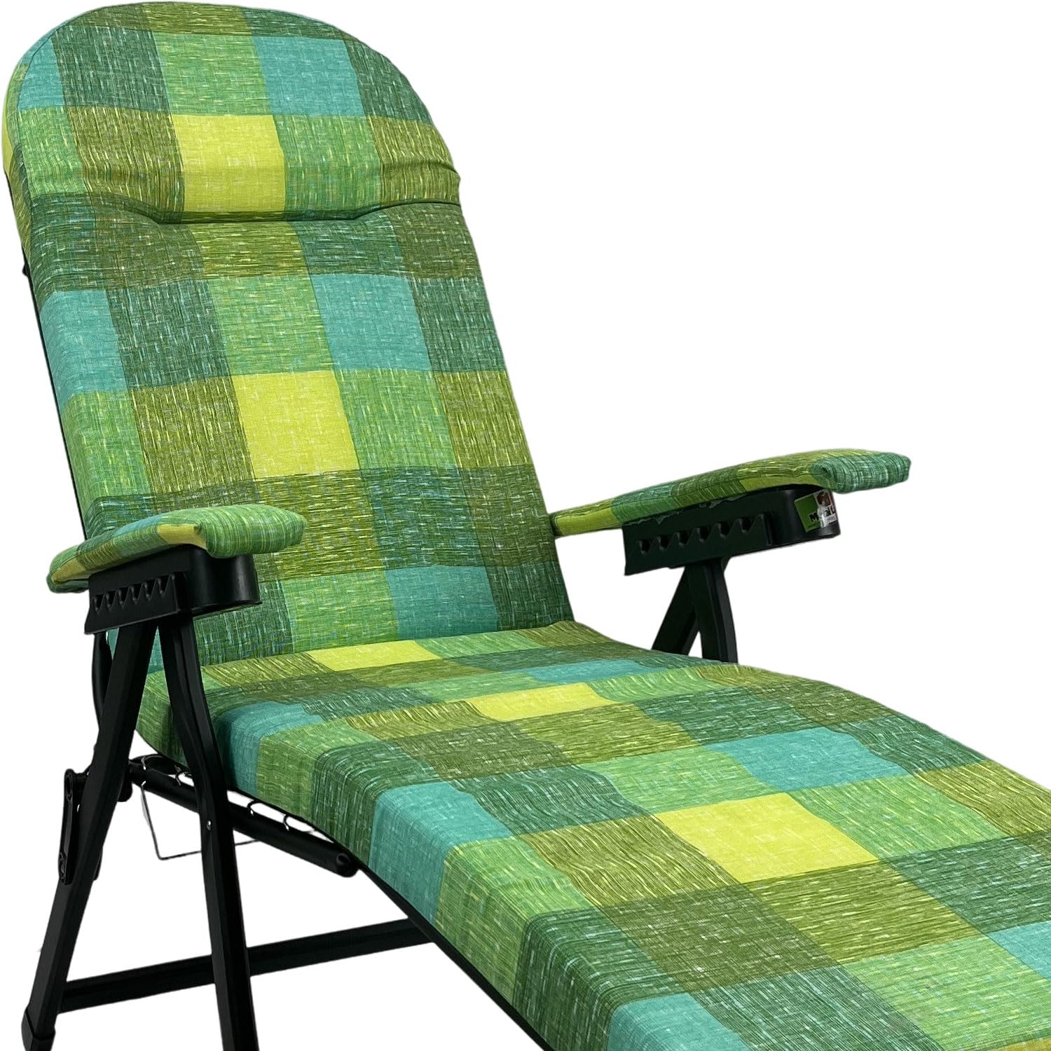 Marvin Poltrona Sdraio da Giardino con Poggiapiedi Barbara Sdraio Reclinabile Regolabile  Cuscino Imbottito VERDE QUADRI