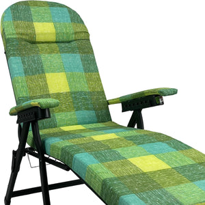 Marvin Poltrona Sdraio da Giardino con Poggiapiedi Barbara Sdraio Reclinabile Regolabile  Cuscino Imbottito VERDE QUADRI
