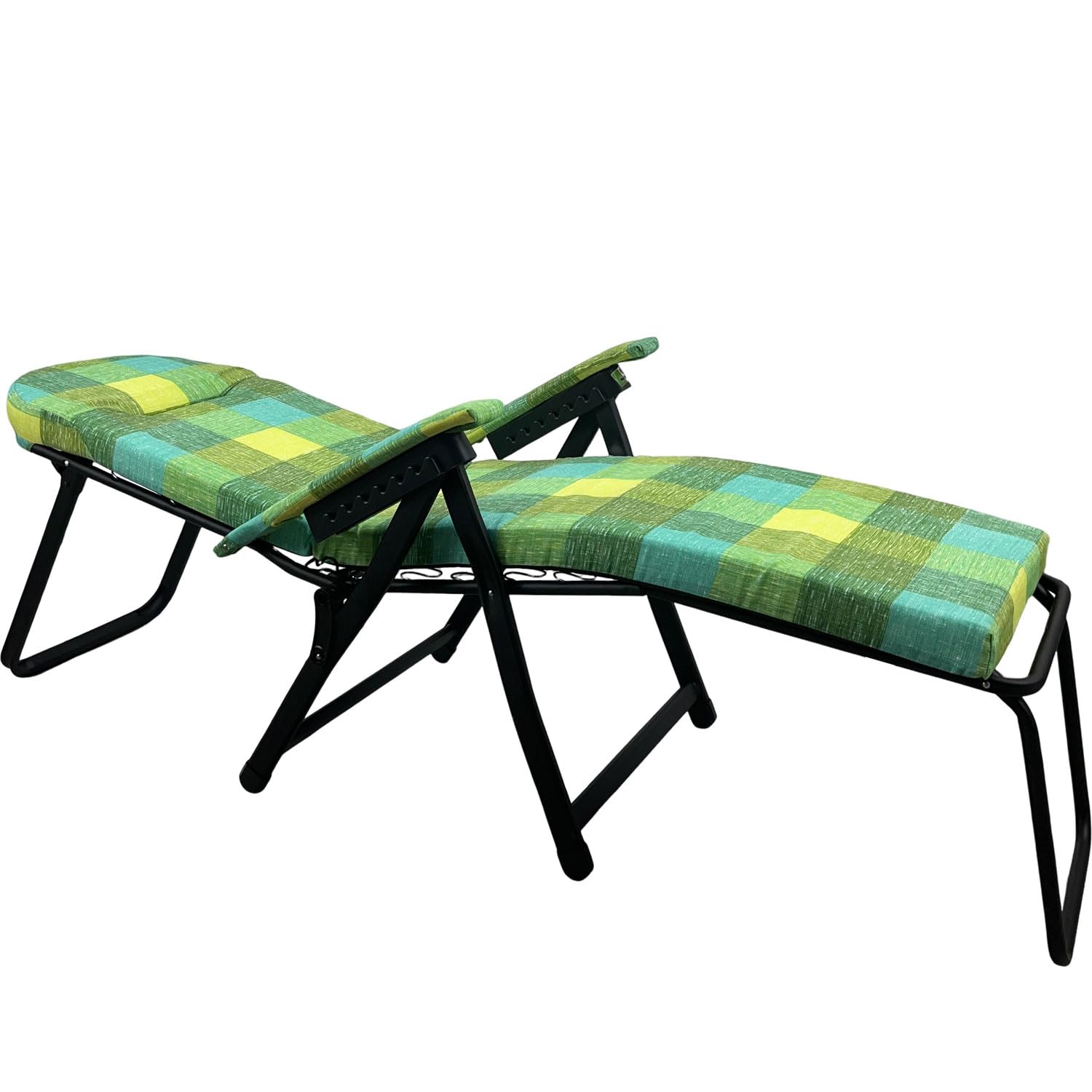 Marvin Poltrona Sdraio da Giardino con Poggiapiedi Barbara Sdraio Reclinabile Regolabile  Cuscino Imbottito VERDE QUADRI