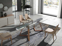 Tavolo da pranzo allungabile rettangolare vetro temperato e noce