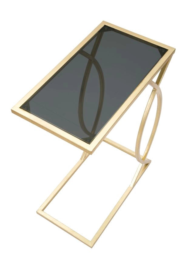 Tavolinetto da Divano Glam 45,5x25,5x60 cm in Ferro e Vetro Nero e Oro