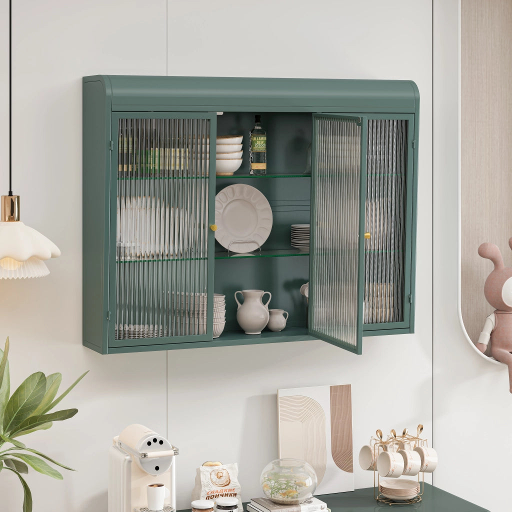 Armadio a muro con 3 ante ad arco - Zephmum - Vetro, colore verde scuro