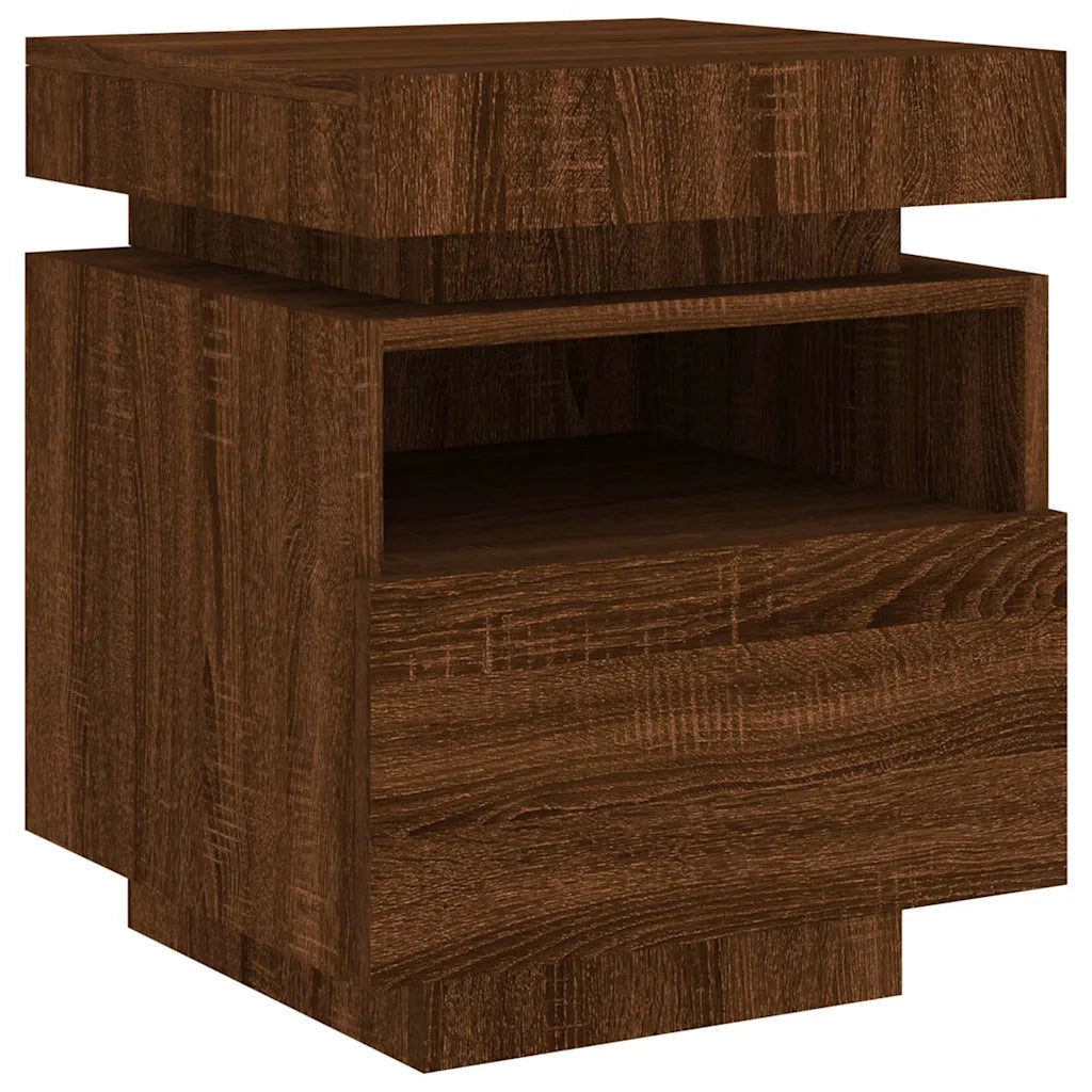 Comodino | Armadio da Notte | Mobiletto da notte con Luci LED Rovere Marrone 40x39x48,5 cm