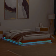 Giroletto Marrone Cera con LED-Struttura Letto 160x200 cm Legno Massello Pino