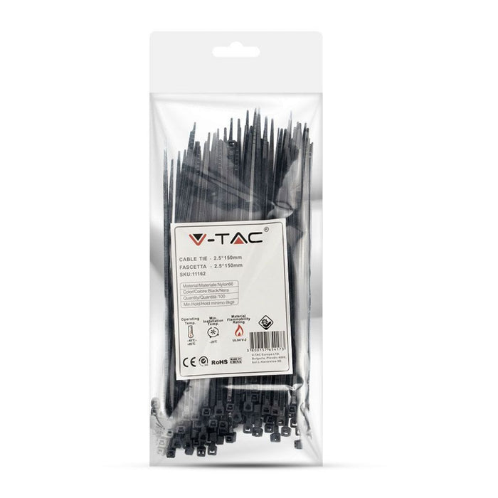 Tie per cavi - 2,5*150 mm neri 100pcs/pacchetto