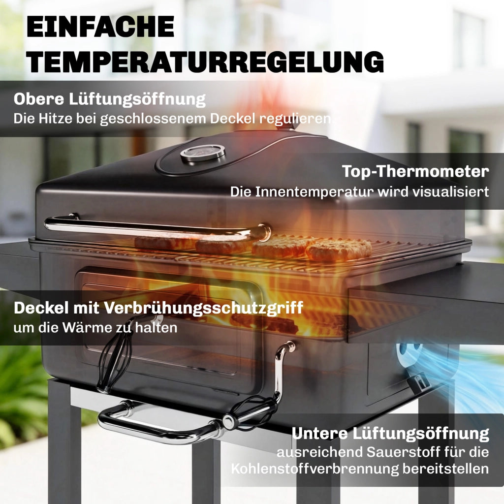 Barbecue a Carbone con Fumaiolo e Coperchio ¨C zephmum ¨C Grigio 120x60x110