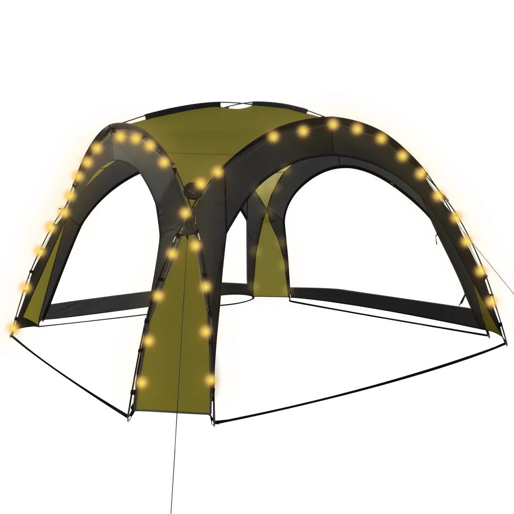 Tenda per Feste con LED e 4 Pareti-Tenda da campeggio 3,6x3,6x2,3 m Verde