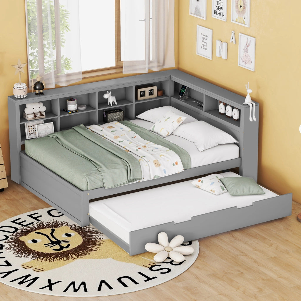 Divano letto funzionale legno grigio 140x200 cm