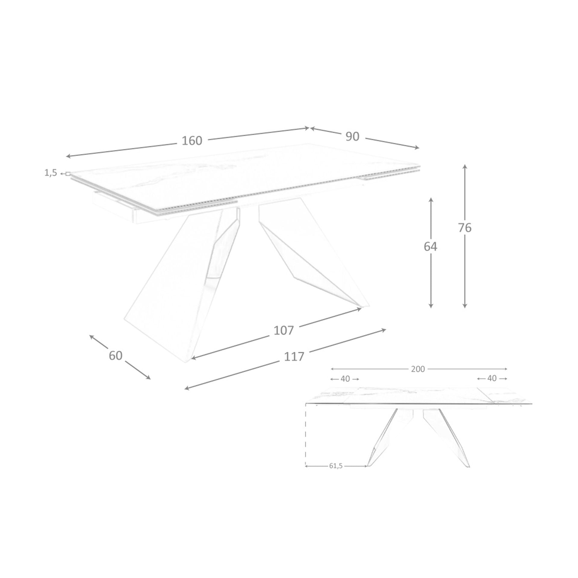 Tavolo da pranzo allungabile rettangolare marmo porcellanato e acciaio cromato