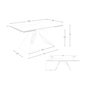Tavolo da pranzo allungabile rettangolare marmo porcellanato e acciaio cromato