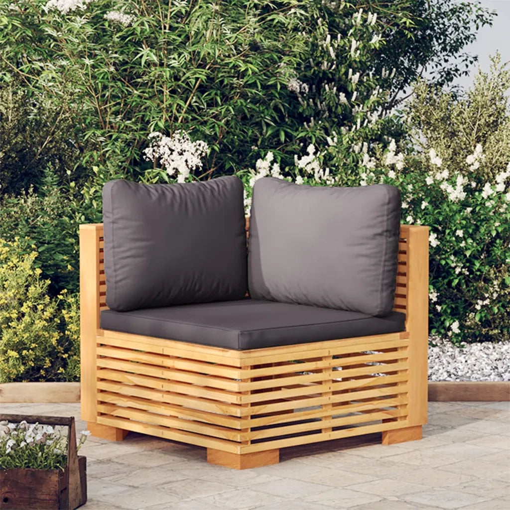 Divano Angolare Giardino Cuscini Grigio Scuro Massello di Teak 319160