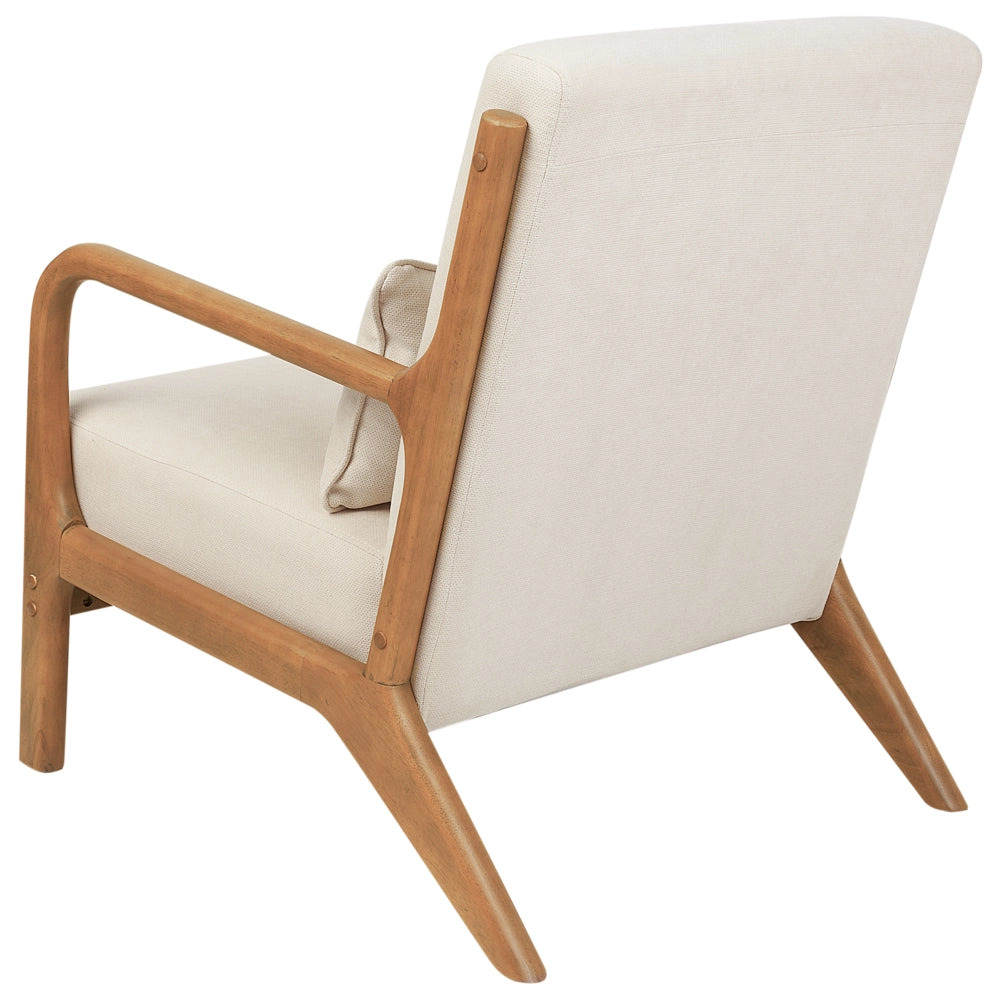 Poltrona in tessuto beige chiaro Gambe in legno con braccioli e cuscino Soggiorno classico tradizionale