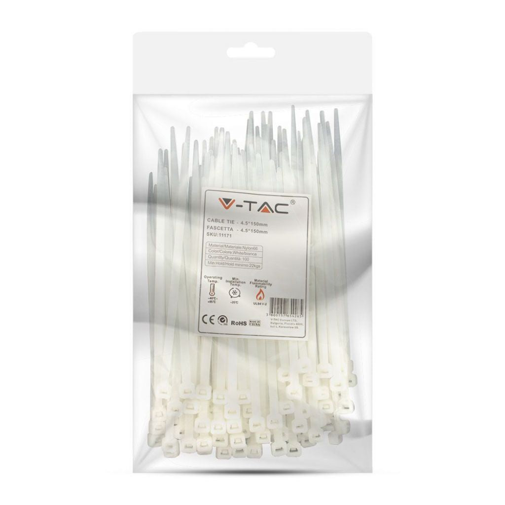 Tie per cavi - 4,5*150 mm bianco 100pcs/pacco