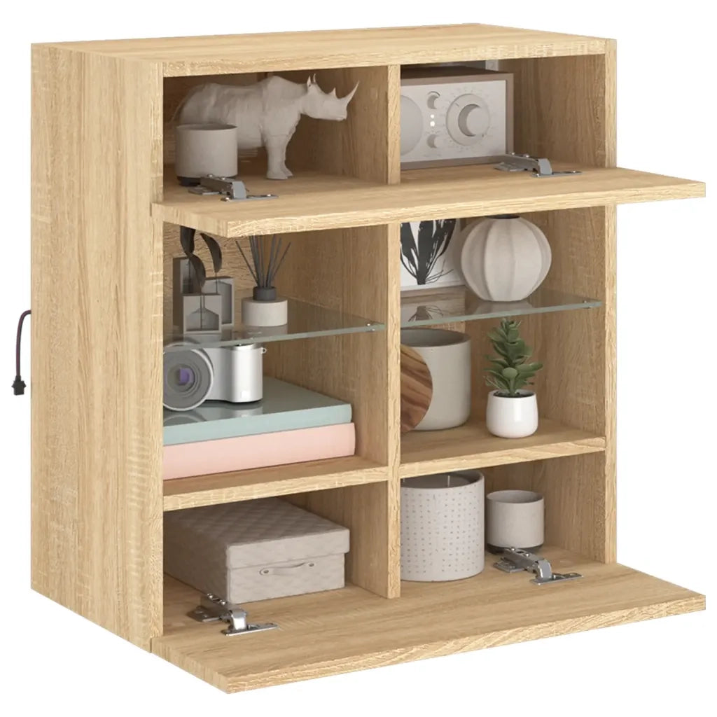 Mobile TV a Parete con Luci LED-Mobile TV a Muro Rovere Sonoma 58,5x30x60,5 cm