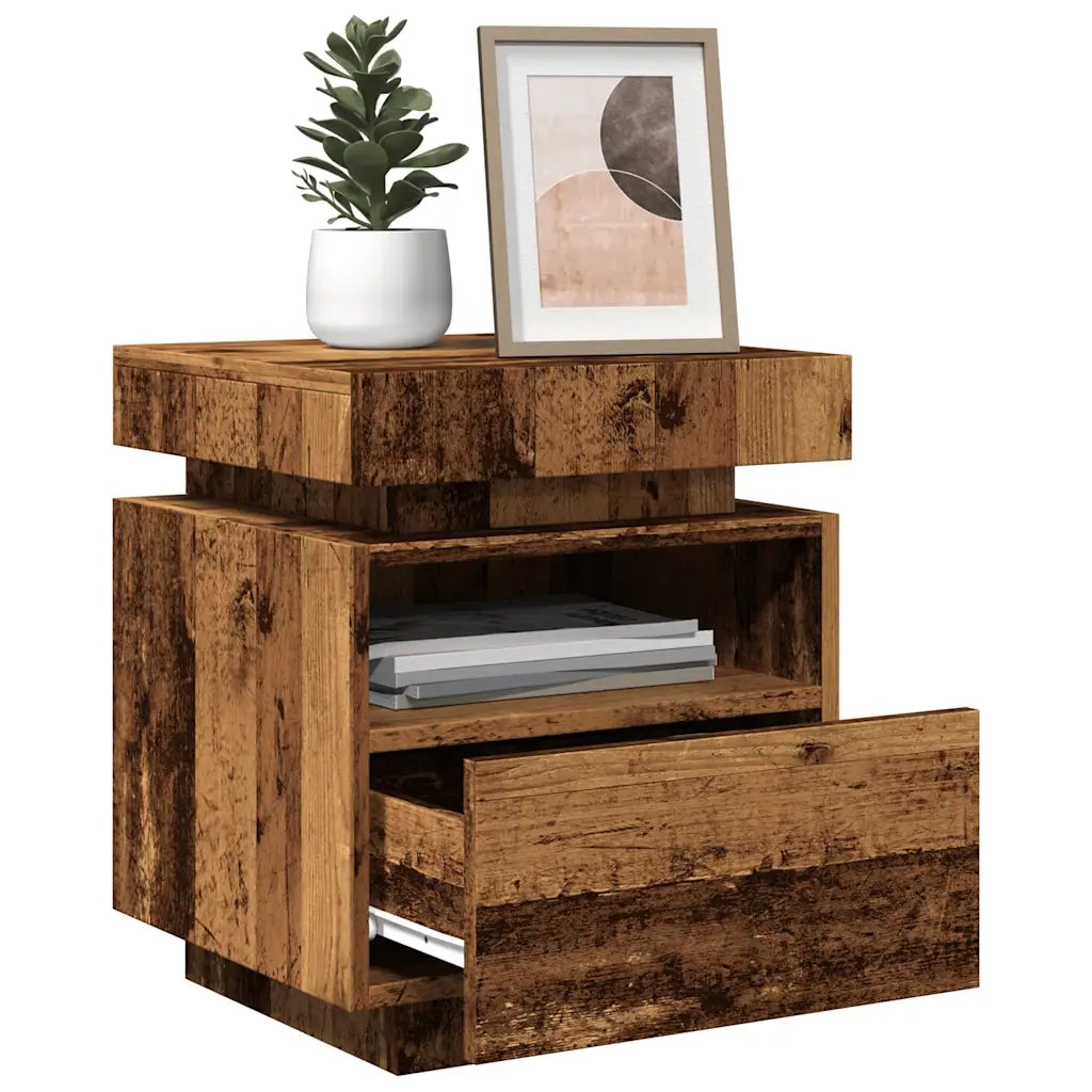 Comodino con Luci LED-Tavolino da notte Legno Antico 40x39x48,5 cm
