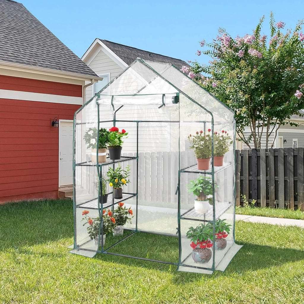Serra da Giardino per Orto e Piante Inverno, Serra da Esterno con Telaio in Alluminio, Porta Avvolgibile e Telo Trasparente, Serra Robusta per Giardino e Balcone, 143 x 73 x 195 cm