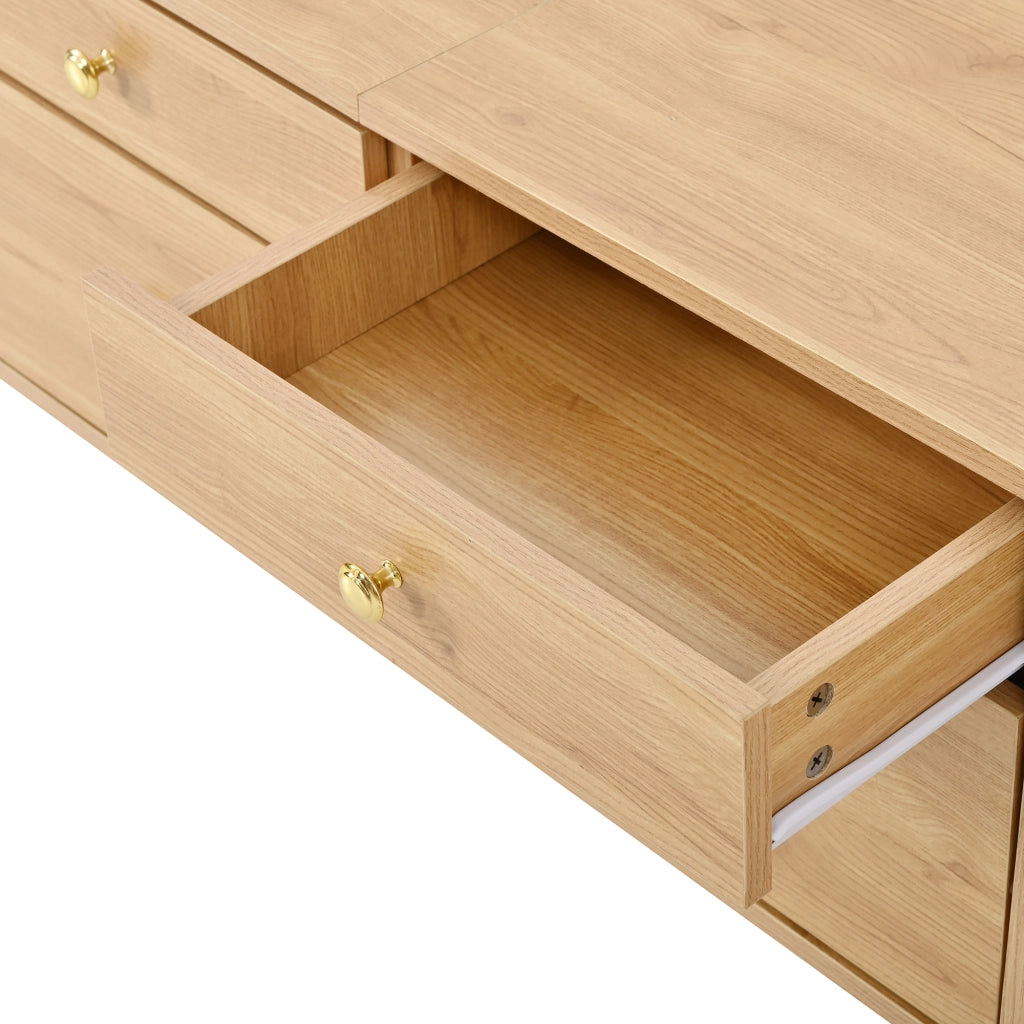 Mobile TV con 2 ante scorrevoli e 4 cassetti - per soggiorno - in truciolare e MDF - naturale - 180×35×50 cm