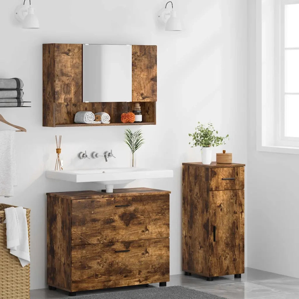 Set di mobili per il bagno con cassetto 3 pcs Rovere fumé 3393038