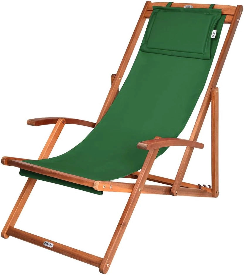 ® Sedia a Sdraio in Legno Acacia Pieghevole con Poggiatesta Traspirante Poltrona Relax Sedie Esterno Giardino