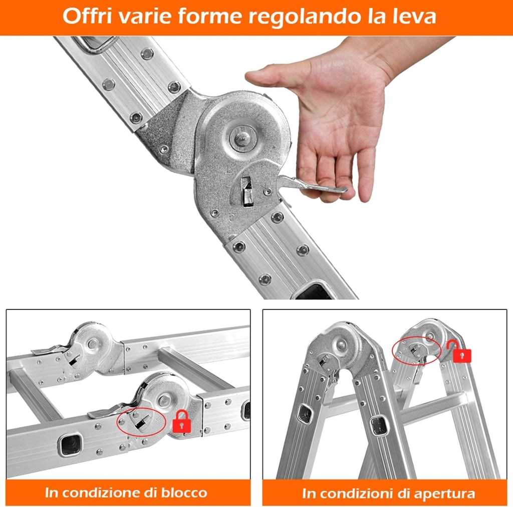 Scala Pieghevole Multiuso, Scala Estensibile con Struttura in Alluminio, Facile da Conservare, Piccola Scala per Uso Interno ed Esterno