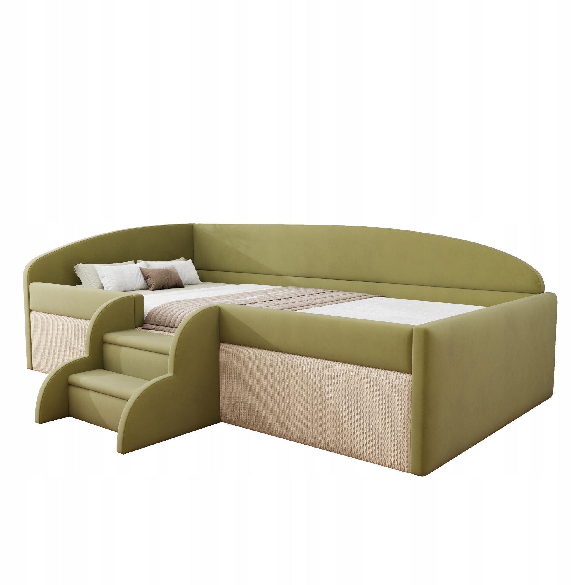Letto imbottito 90x190 - Xylo - Verde scuro crema