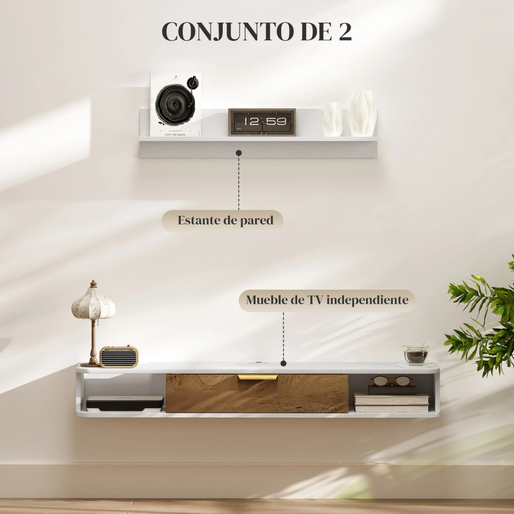 Mobile TV con credenza e scaffale a parete ¨C zephmum ¨C bianco 120x30x40 cm