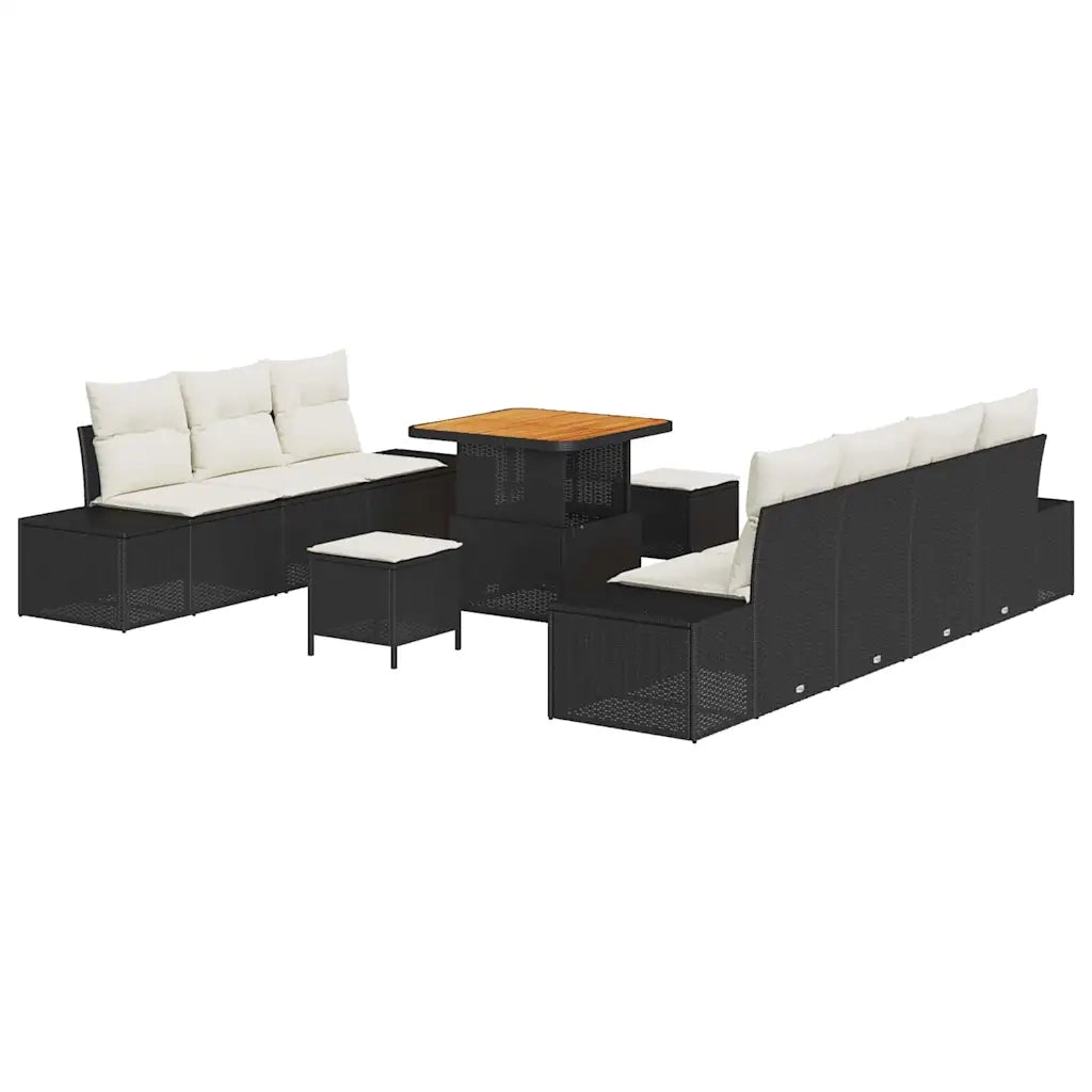 vidaXL Set Divano da Giardino con cuscino 10 pcs Nero Poly Rattan