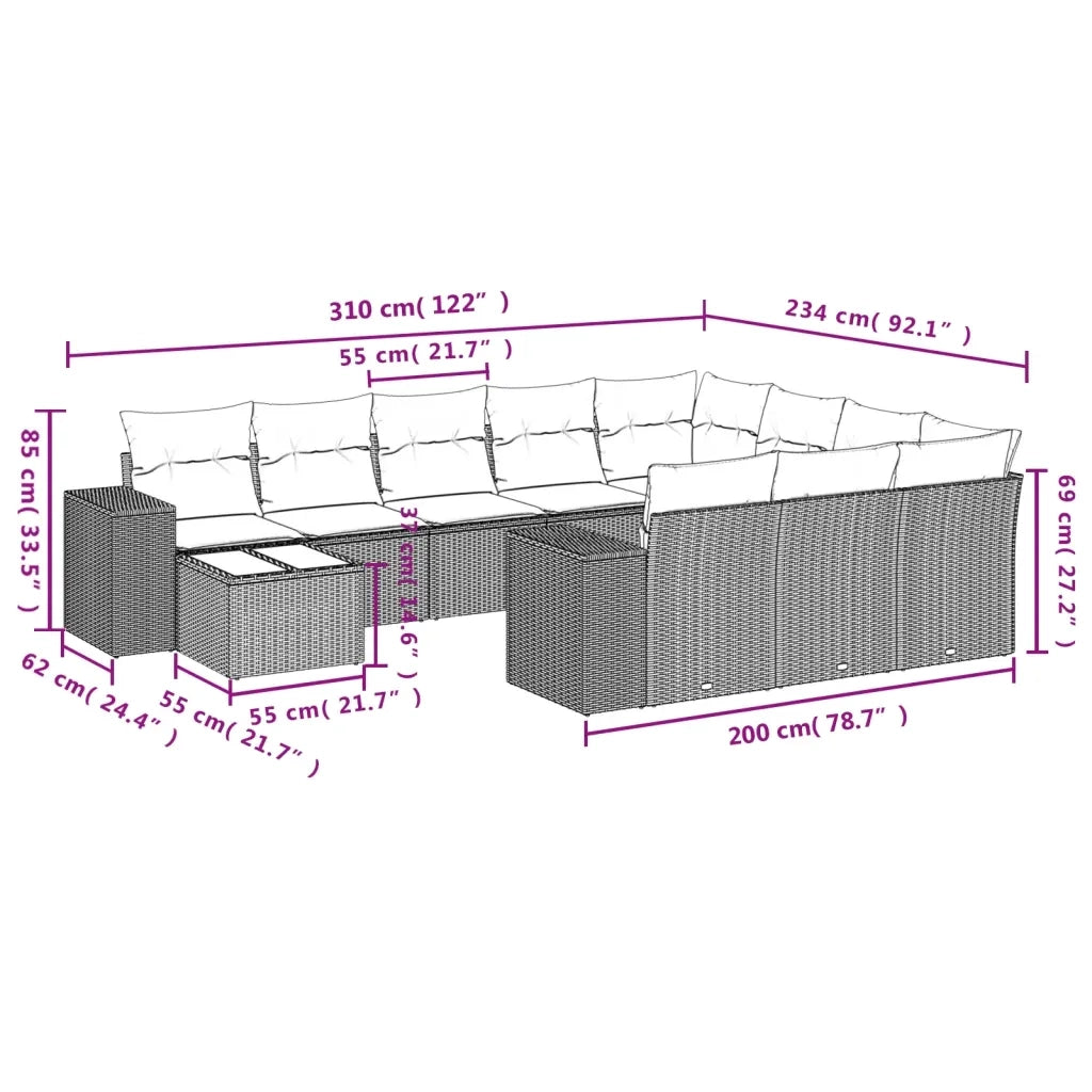Set Divani da Giardino 11 pz con Cuscini in Polyrattan Grigio 3255469