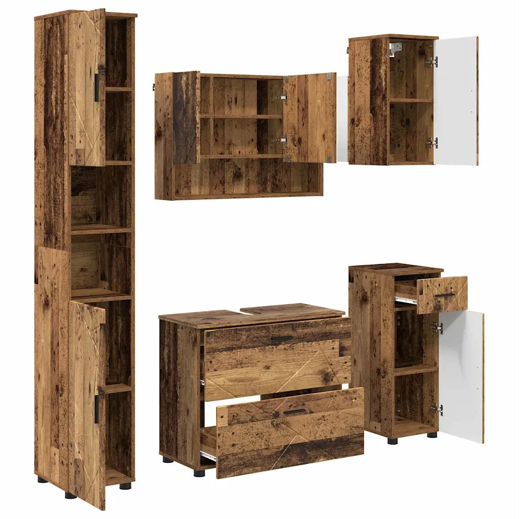 Set di mobili per il bagno con cassetto 5 pcs Legno vecchio