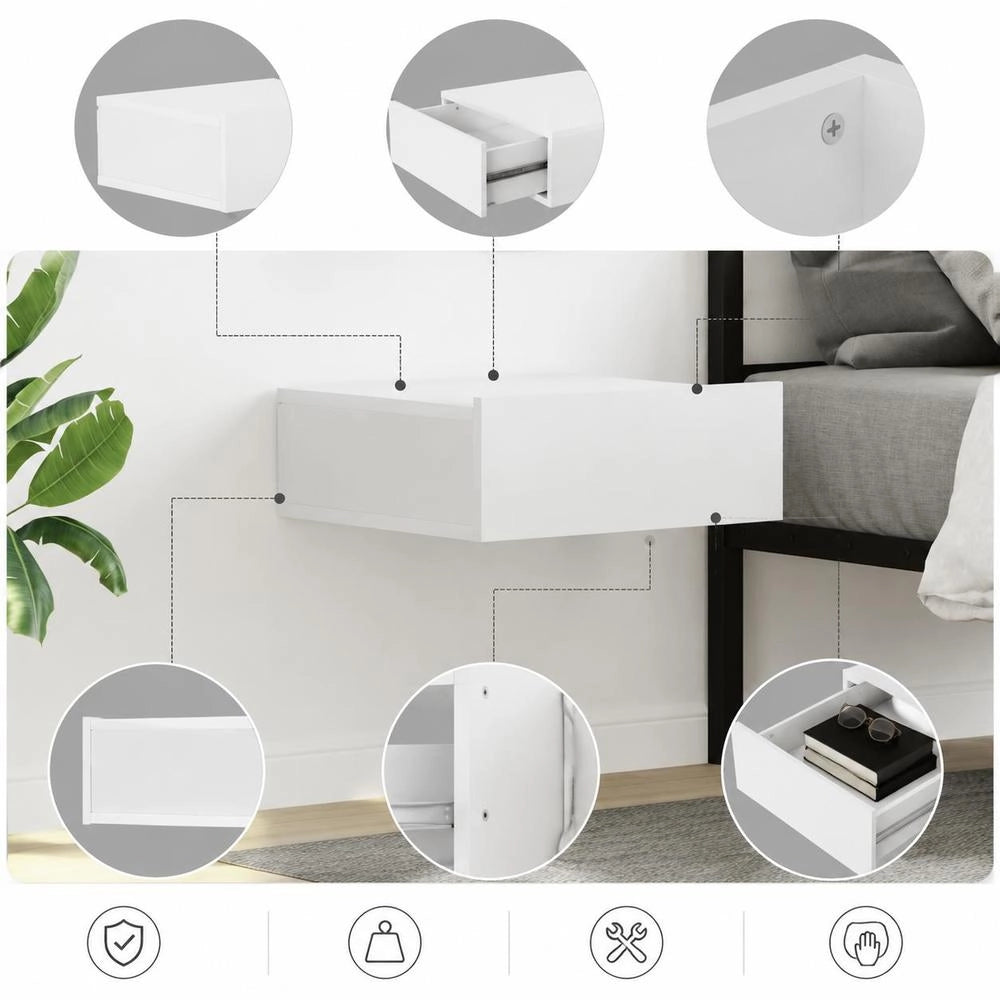 Hanging Bedside Table, White, 40x30x15 Cm, Wood Composite