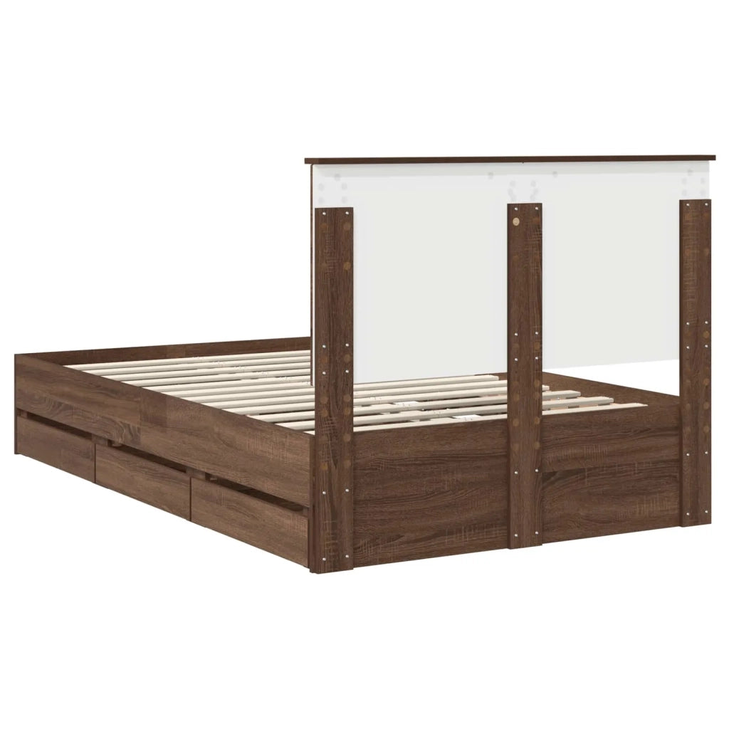 Struttura del letto con cassetto Rovere Marrone 135 x 190 cm