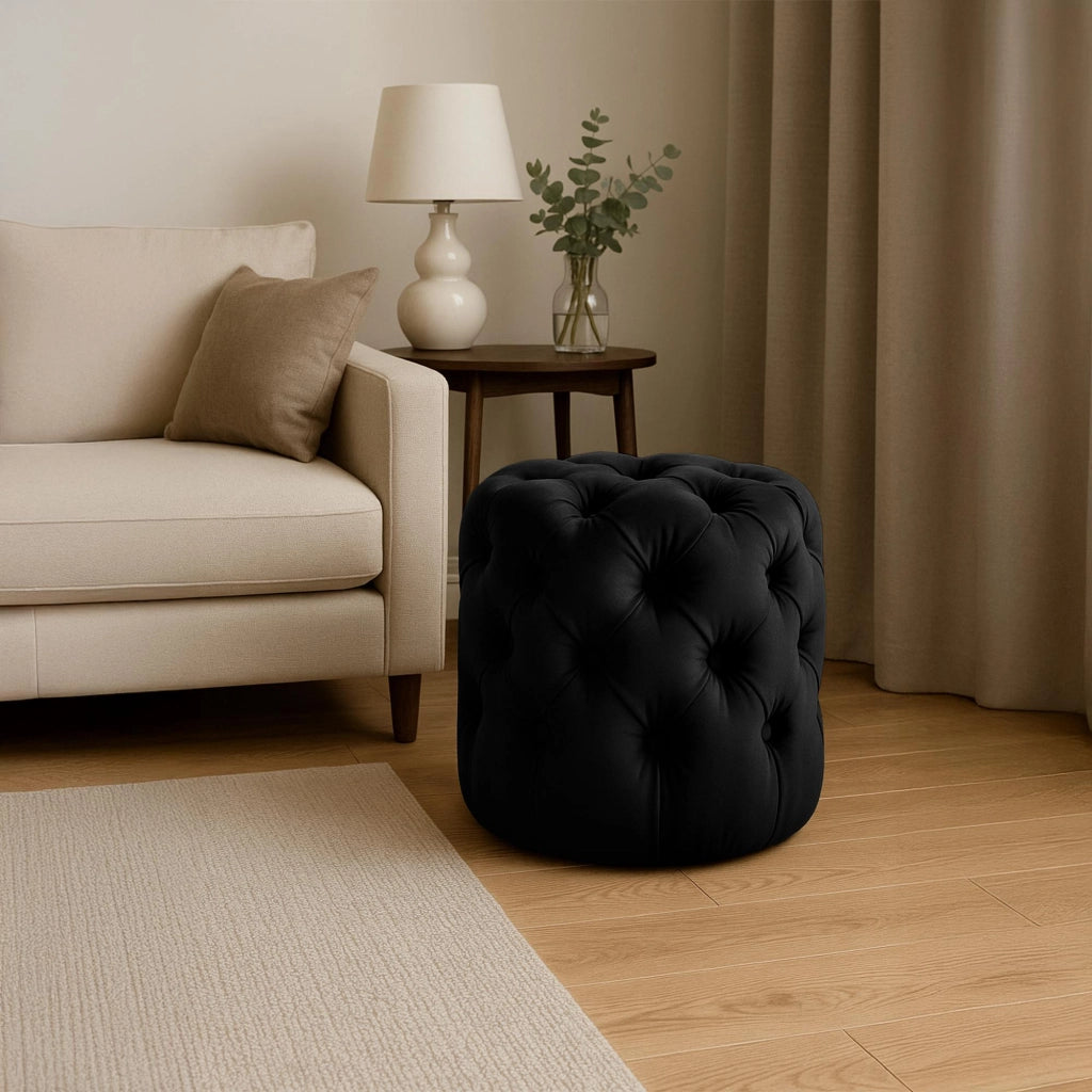 Pouf Drancy in velluto trapuntato nero,M