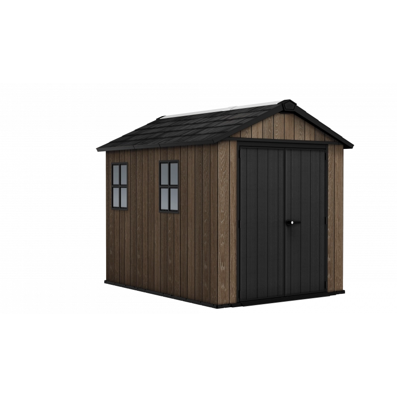 Casetta da giardino in resina effetto legno EVOTECH+ 287x230 cm - pavimento e doppia porta - carico neve 150 kg/m² – Apex 759/975 Signature Walnut - Keter