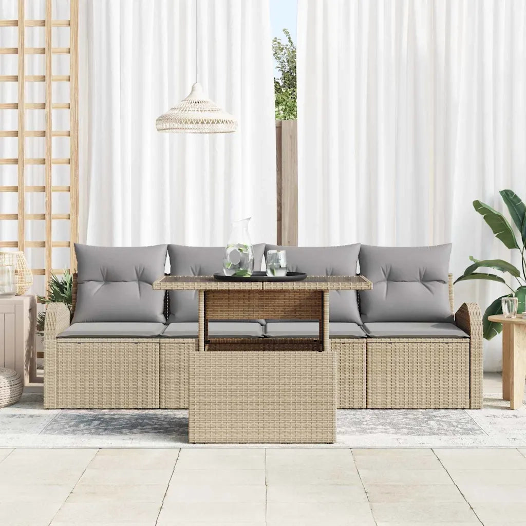 Set Divano da Giardino 5 pcs Beige Rattan in Polipropilene