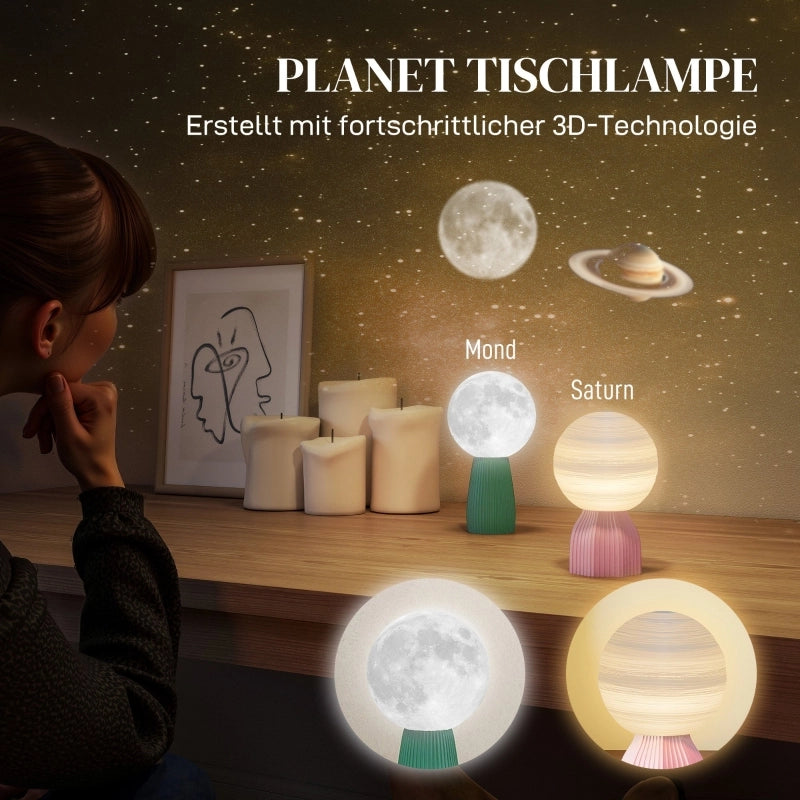 Set di lampade da tavolo dal design planetario, 3 colori, USB, plastica, bianco